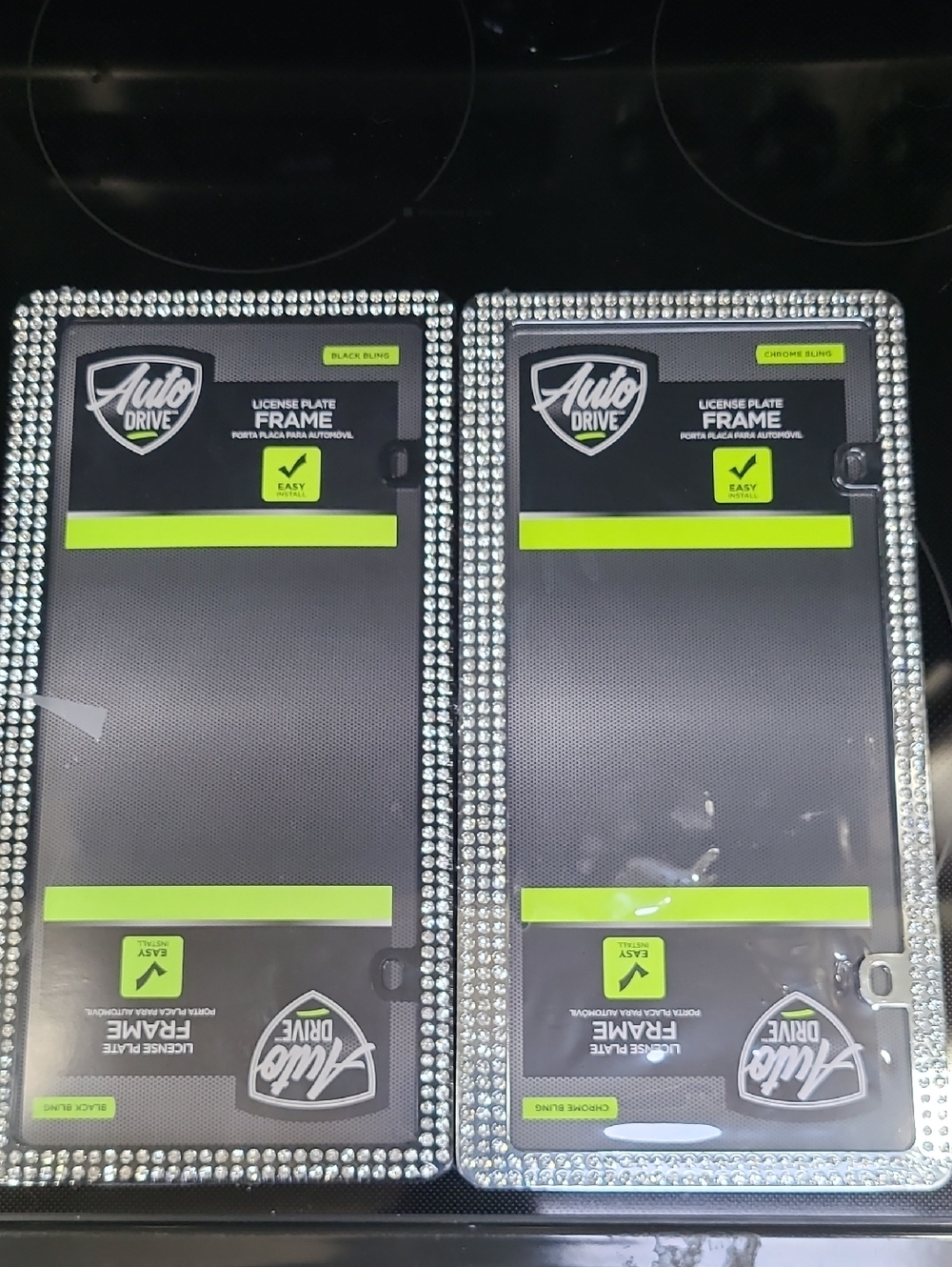 NEW Set - Rhinestone License Plate Frame - Silver And Black Bling